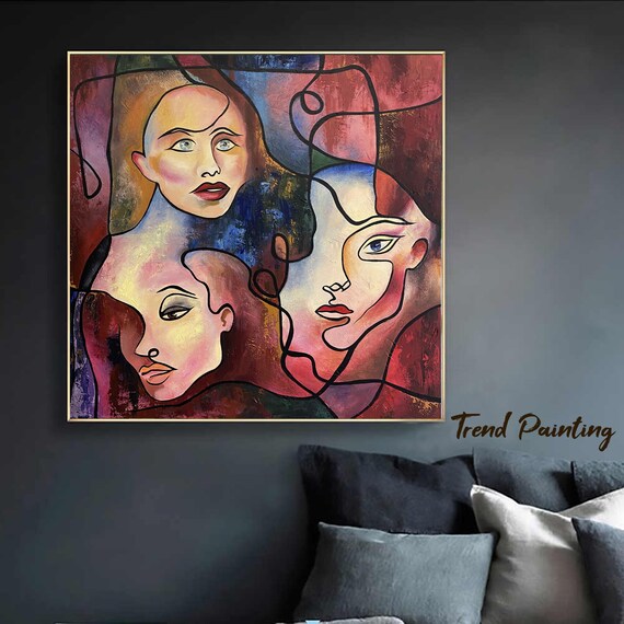 Original Abstract Face Painting Human Line Art Painting Etsy