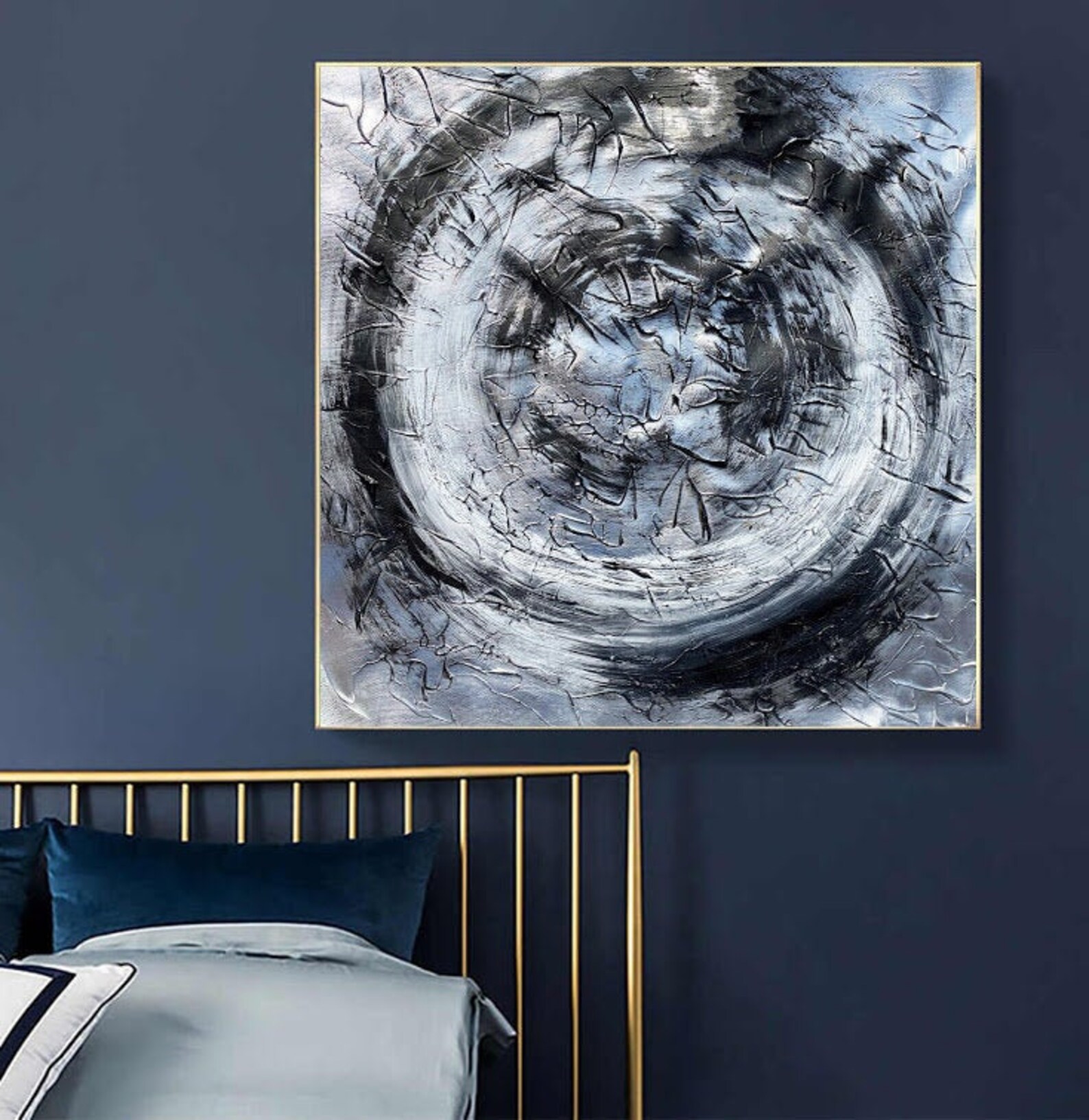 Silver Leaf Wall Art PaintingBlack Painting Extra Large Wall Etsy