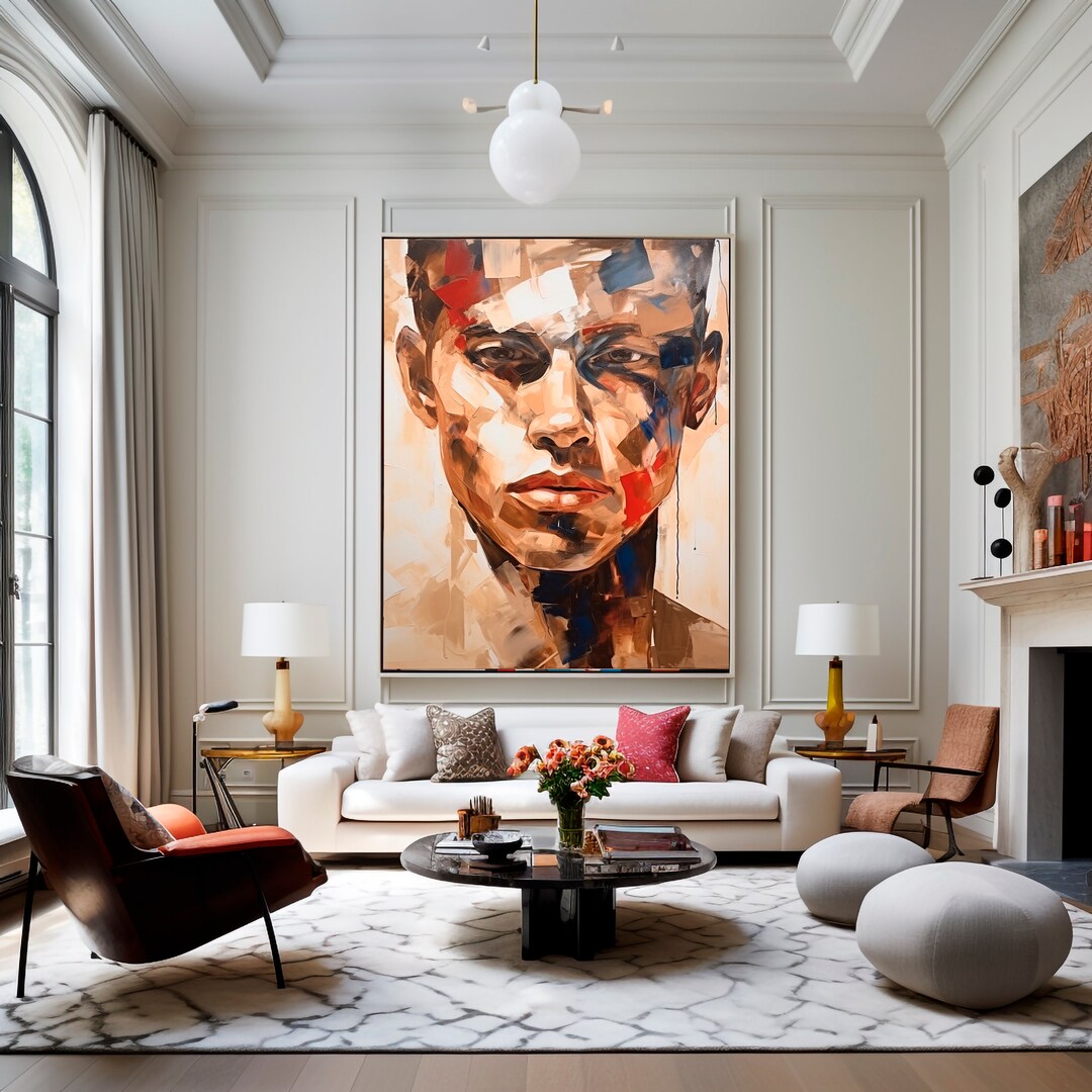 Abstract Figurative Painting, Boy Portrait, Colorful Wall Art Canvas