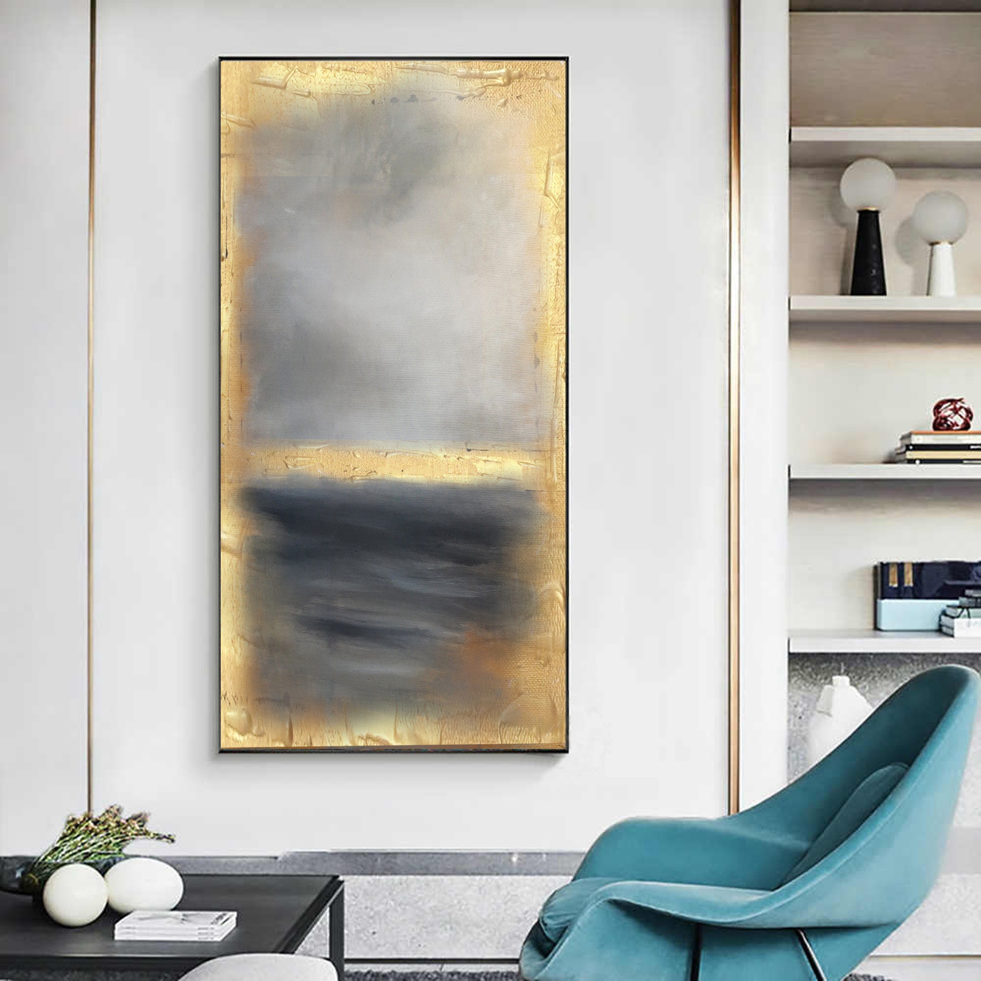 Tall Vertical Wall Art, Gold Leaf Wall Art, Contemporary Artwork on