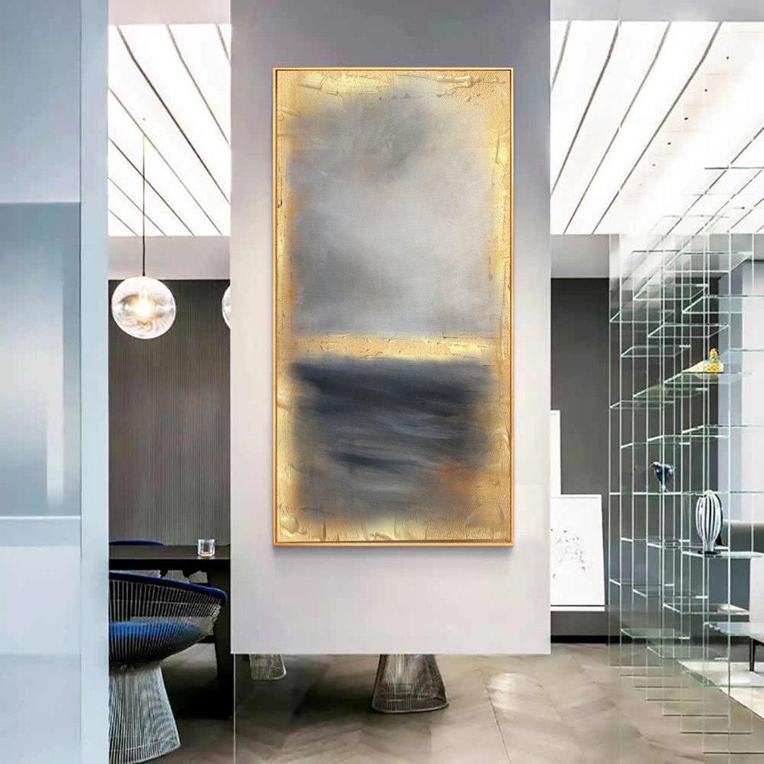 Tall Vertical Wall Art, Gold Leaf Wall Art, Contemporary Artwork on