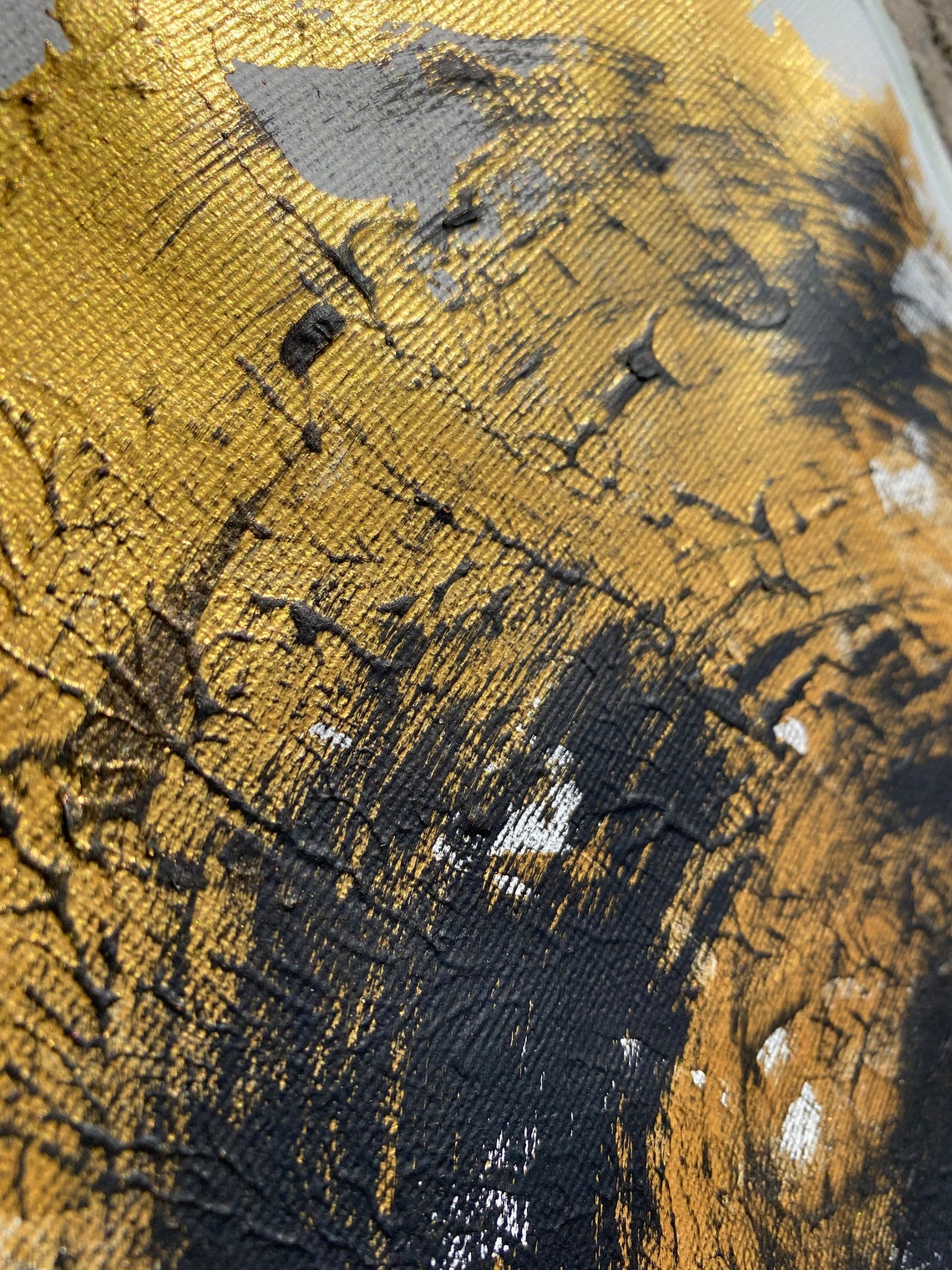 Black and Gold Wall Art Textured Painting Original Living Etsy