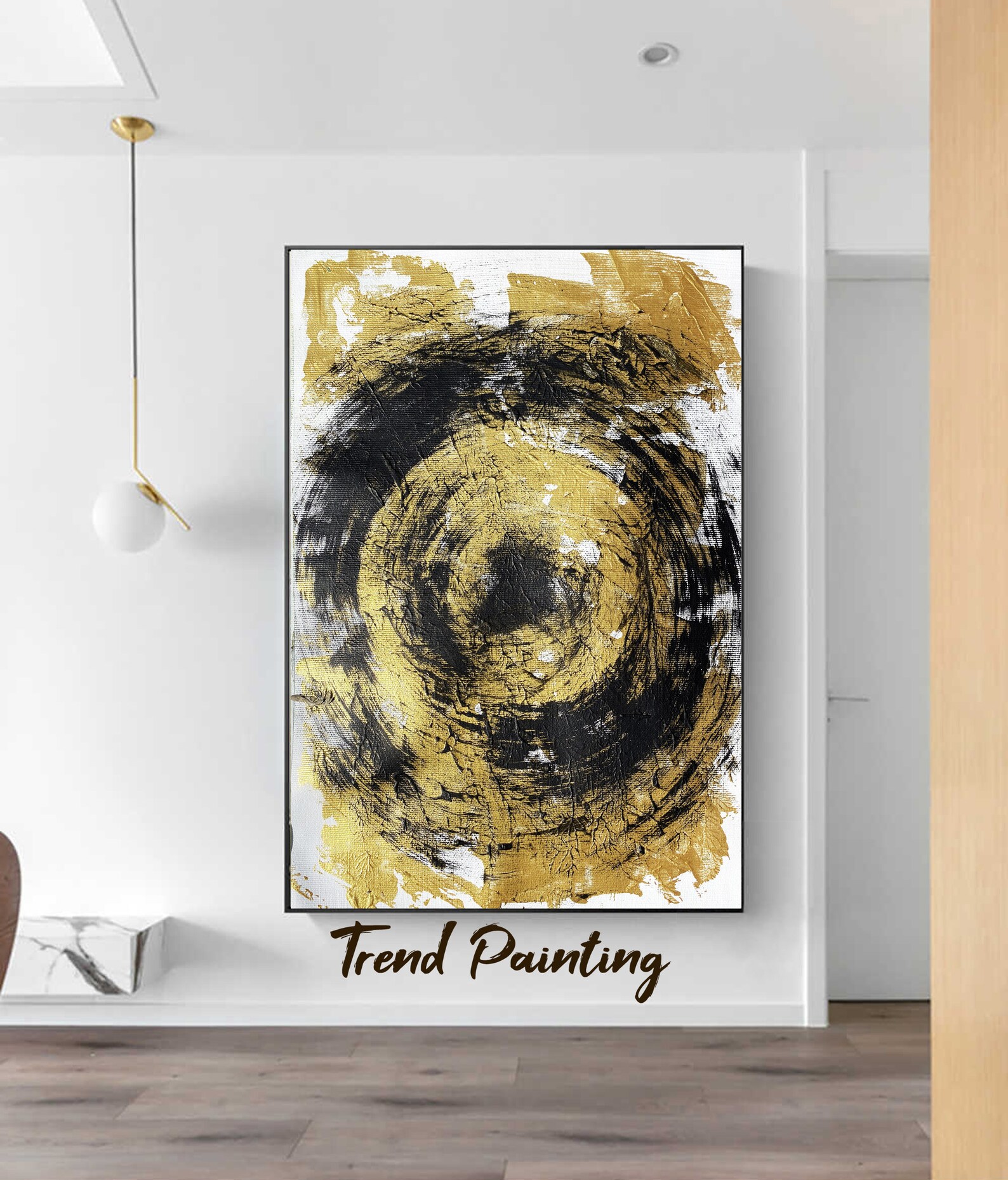 Black and Gold Wall Art Textured Painting Original Living Etsy