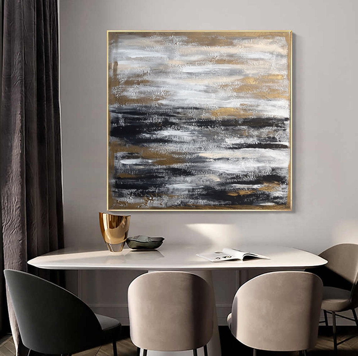 Abstract Black Lines Wall Artextra Large Vertical Etsy