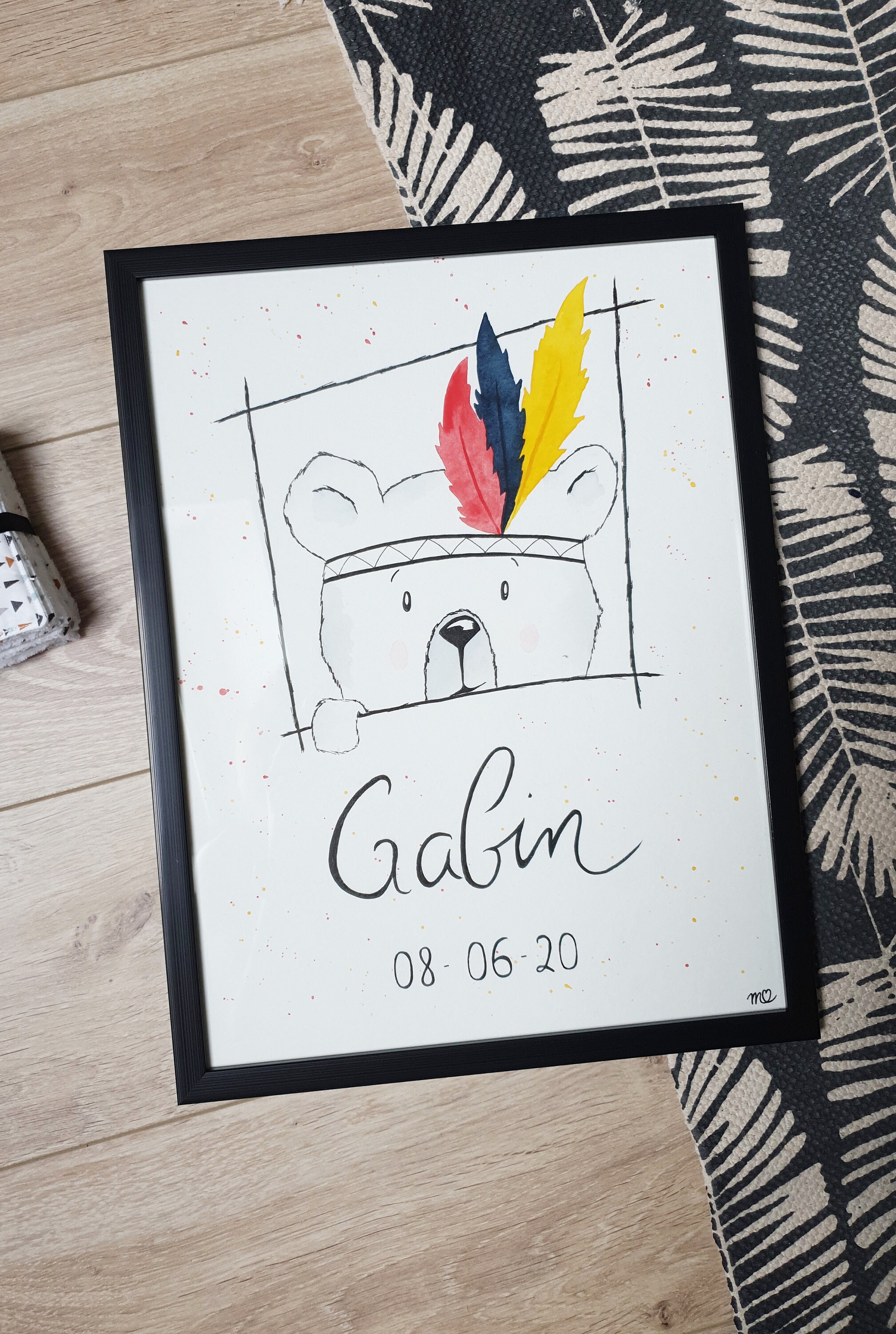 Aquarelle Ourson Naissance, à Personnaliser