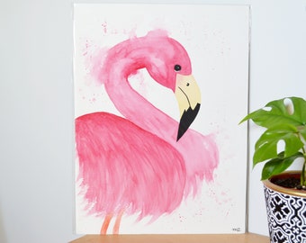 Pink flamingo in Watercolor, to be framed