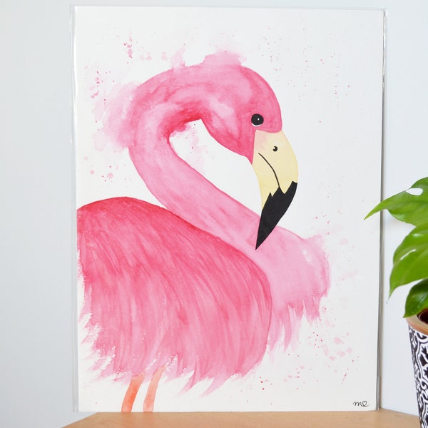 Flamant rose en Aquarelle, à encadrer