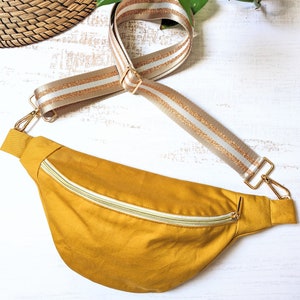 Plain fabric fanny pack Moutarde