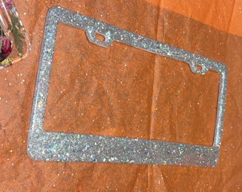 Cornice per targa con glitter scintillanti, grazioso accessorio per auto super lucido. Glitter argento, bianco e iridescente