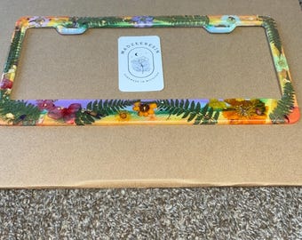 rainbow, flower license plate frame, custom, unique, super cute car accessories
