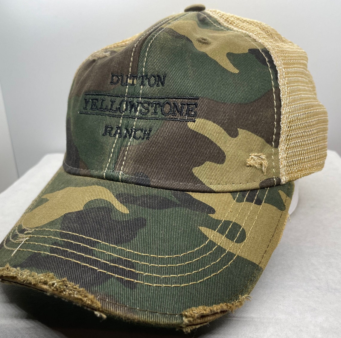 Yellowstone Dutton Ranch Camo Distressed Hat Black Stitching | Etsy