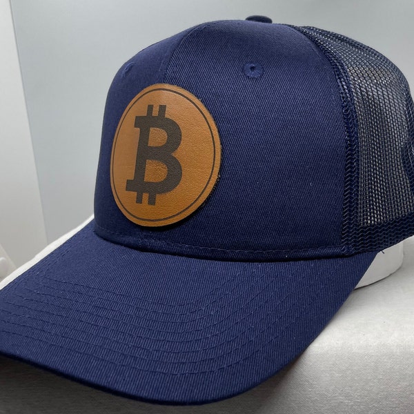 Bitcoin Leather Patch Hat Bitcoin Symbol Stock Market Bitcoin Hat  Blue
