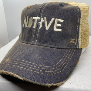 Michigan Native Hat Proud Michigander Blue Distressed Hat