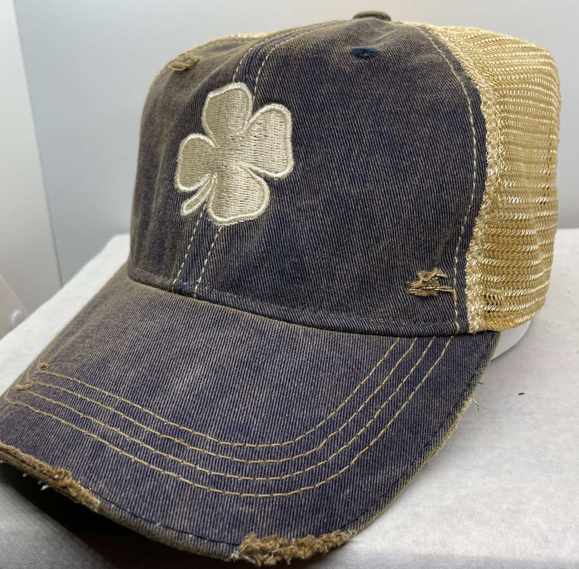 Clover Hat Lucky Clover Hat Four Leaf Clover Distressed Hat