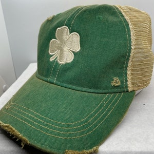 Clover Hat Lucky Clover Hat Four Leaf Clover Distressed Hat Kelly Green