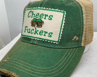 Cheer Fuckers Distressed Hat  Kelly Green
