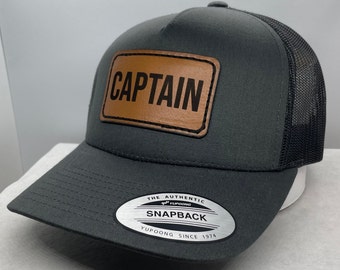 Captain Leather Patch Hat  Charcoal Gray with Mesh Back Best Captain Hat