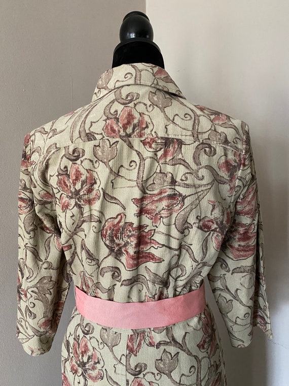 Vintage floral Corduroy pink belted midi dress - image 7