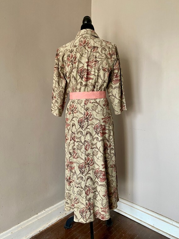 Vintage floral Corduroy pink belted midi dress - image 2