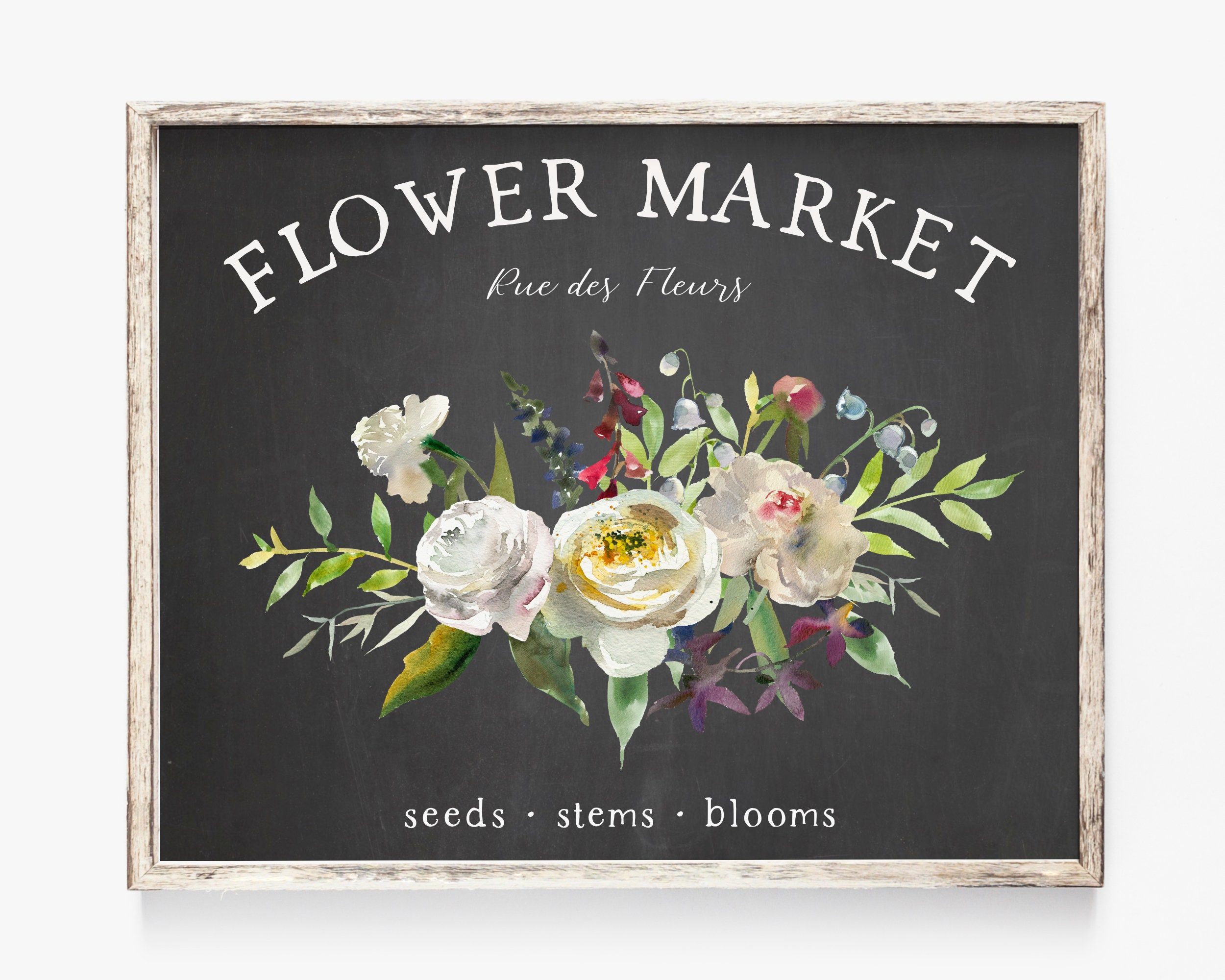 White Flower Market Sign French Flower Market Print Country | Etsy