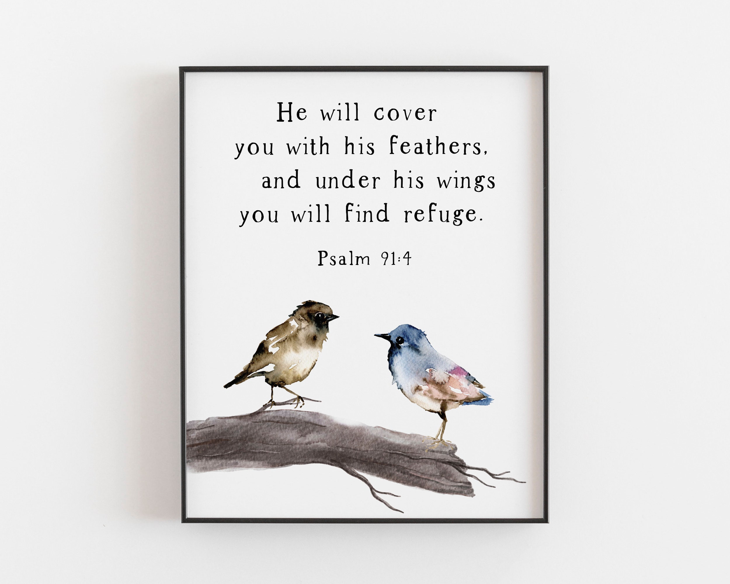 He Will Cover You With His Feathers Bible Verse Wall Art Etsy