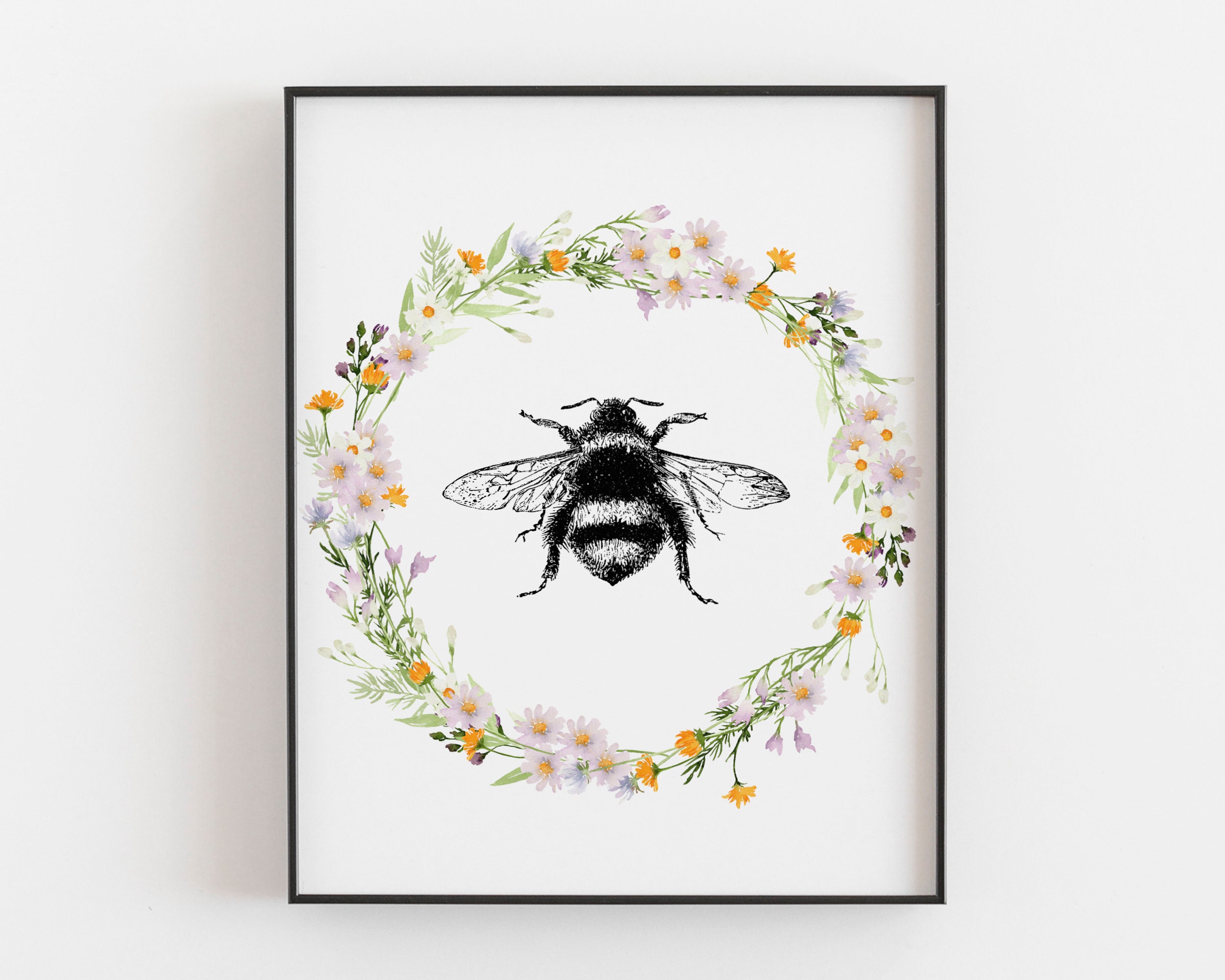 Bee Print Bee Decor Bee Wall Art French Bee Floral Garden Etsy