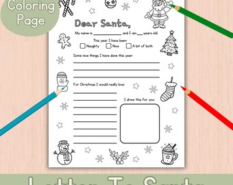 Letter to Santa Coloring Page, Kids Christmas Activity (Digital Download)