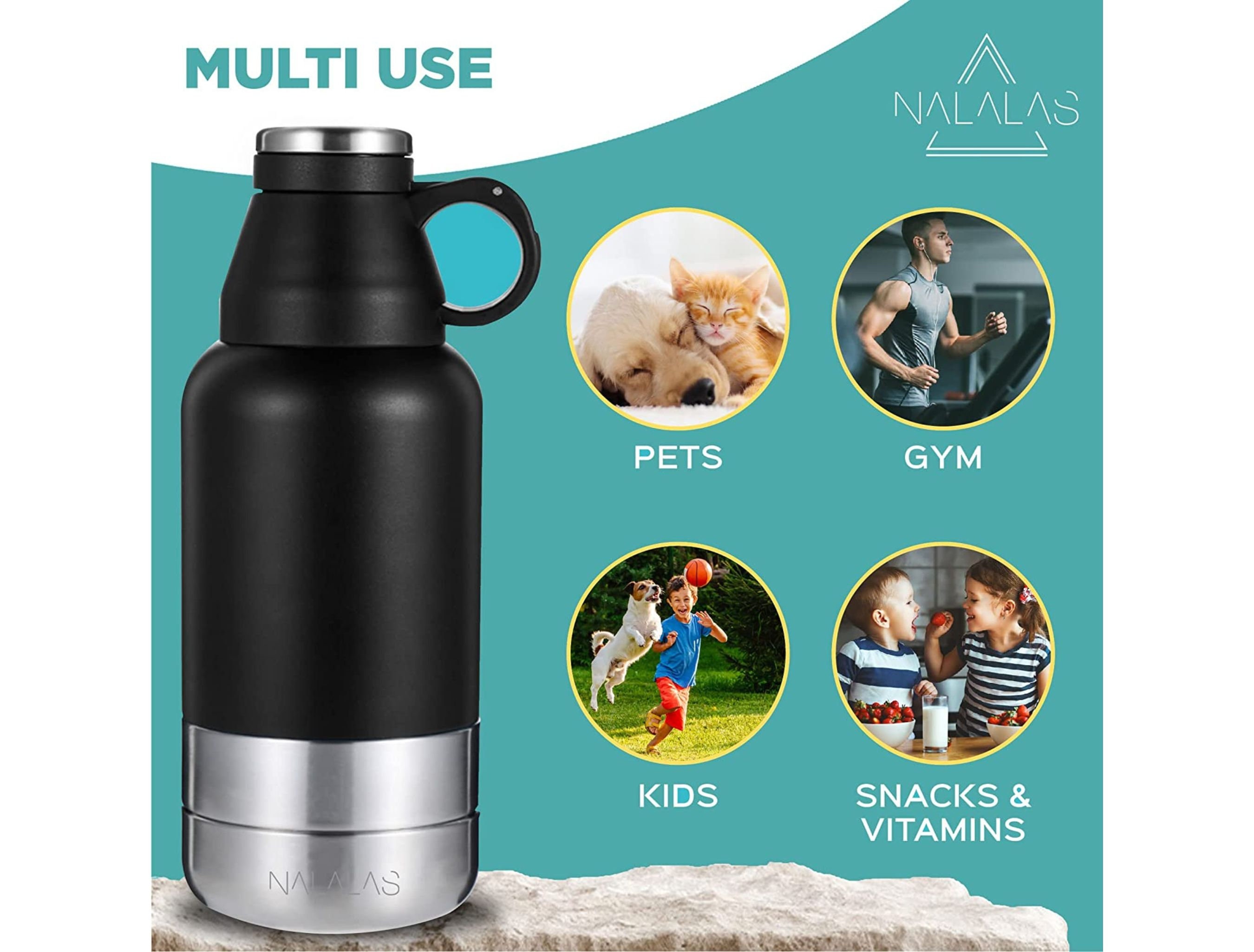 NALALAS 3 In1 Portable Dog Water Bottle Large 32oz Insulated Water Bottle With Travel Dog Water