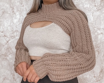Crochet Shrug Pattern: Custom Fit, Ribbed Mock Neck Bolero (Digital Download)