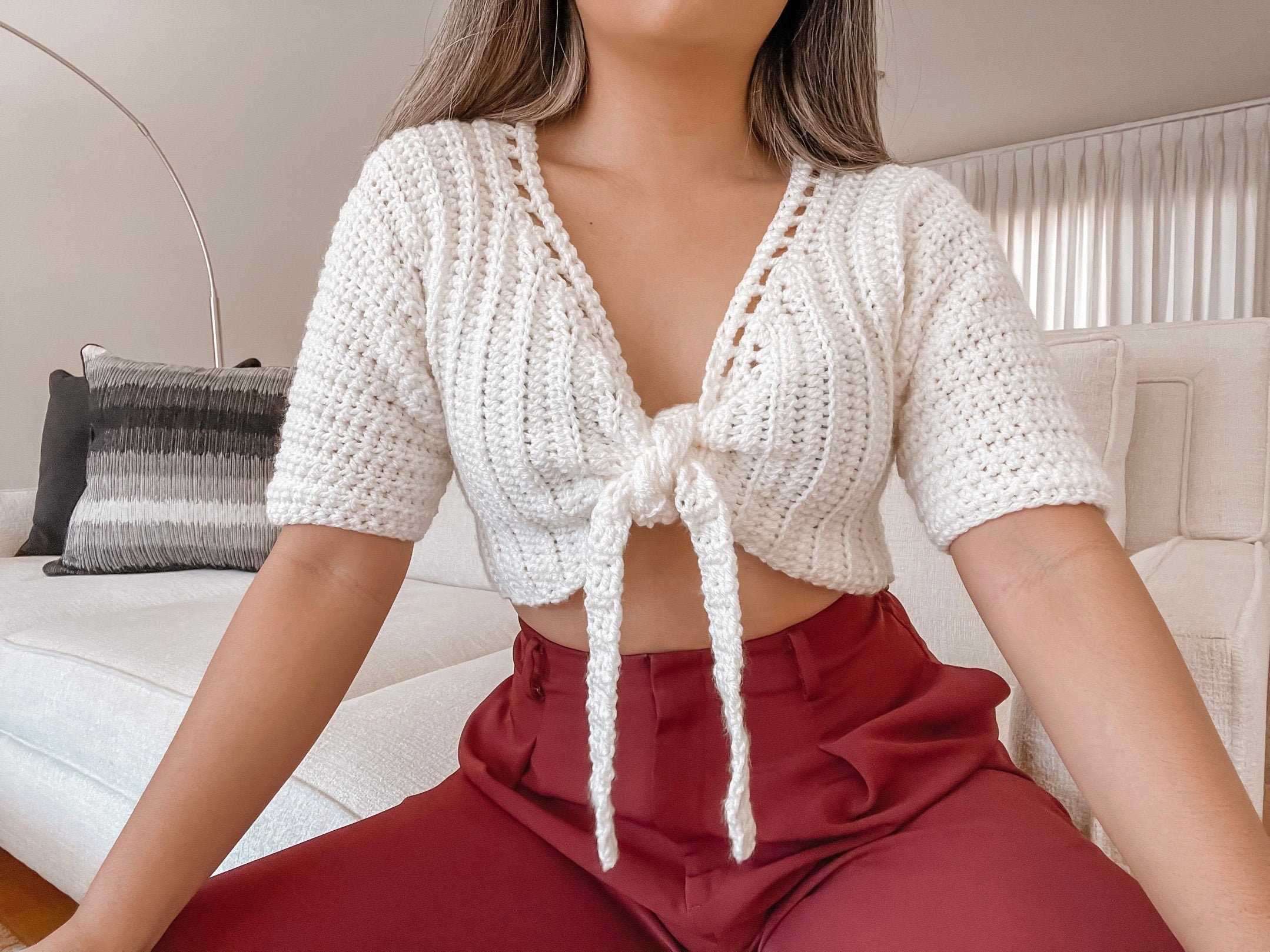 Open Side Striped Crochet Knit Crop Top - Women - Ready-to-Wear
