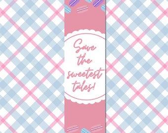 Digital Pink, Blue, and Purple Macarons "Sweetest Tales" Pink Bookmark 2022