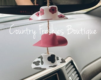 Pink Flower Cowboy Hat Car Charm / Car Charms / Rearview Mirror Decor