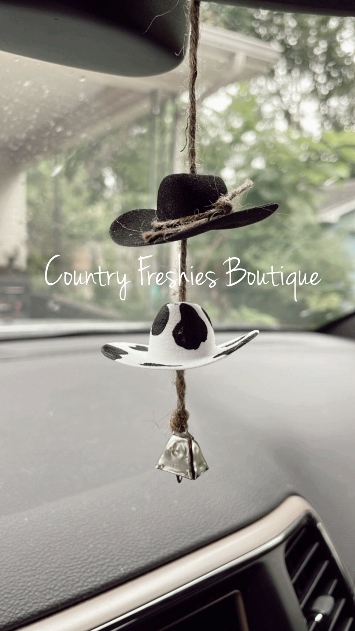 Cowboy Hat Car Charm With Cowbell / Car Charms / Rearview Mirror Decor 