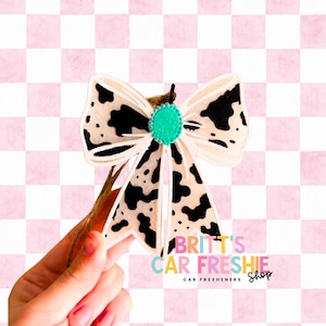 Cow Print Bow Car Freshie: Scented Car Accessory