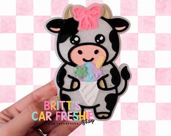 Cow With Snow Cone Car Freshie, Car Air Freshener Hanging, Cow Print Car Decor, Cute Western Car Scent, Gift for Cow Lover
