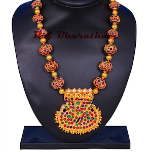 Raj Bharatham Moti Mala/Haram/Necklace Bharatanatyam Kuchipudi Dance, South Indian Marriage for Bride