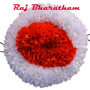 Raj Bharatham White & Red Cloth Flower for Bharatanatyam Kuchipudi Dancers