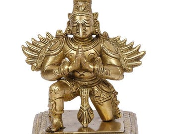 RAJ BHARATHAM Brass Garuda  Statue Vishnu&#39;s Vehicle Eagle Golden Brown for Home Decor Vaastu Feng Shui Vastu Lucky Charm Gift Height 5 Inch