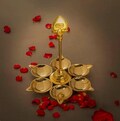 RAJ BHARATHAM Brass Arumuga Vilakku with Vel LordMurugan Kartikeya Six Face OilLamp Traditional Kuthu Vilakku 7Inch Indian Housewarming Gift