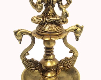 RAJ BHARATHAM Brass Oil Lamp Diya with Laxmi Ji Sitting on Top Deepam for Temple Home Decor Pooja Can  Used as Camphor Kapur Burner Antique