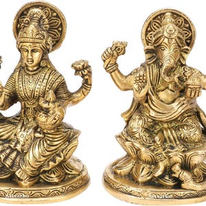 RAJ BHARATHM Latão Ganesha Laxmi Ganesh Lakshmi Bhagwan Ídolo Sentado em Lótus Ganpati Murti Estátua para Home Office Puja Decoração Presente 5 Polegadas