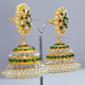 Raj Bharatham  Metal Gold Plated and Pearl Jhumki for Weddings / Bharatanatyam / Kuchipudi Dancer&#39;s