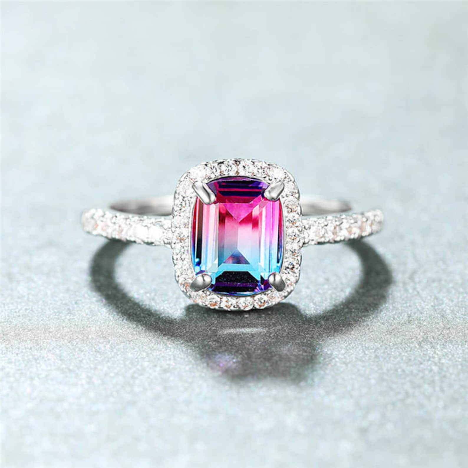 Watermelon Tourmaline Ring Multi Color Tourmaline Ring Etsy