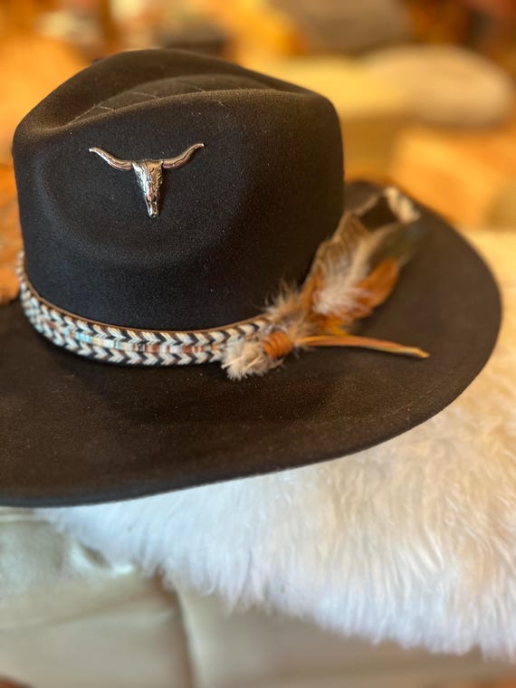 Hat, Hand Tooled, Sewn on Piece of Leather - Etsy display picture 3