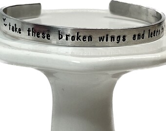 Take these Broken wings and learn to fly bracelet, The Beatles, Pop Culture Gifts, Empowering Jewelry, Gifts under Ten