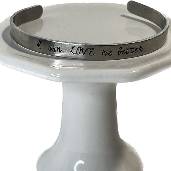 I can love me better hand stamped bracelet,  Flower song lyrics, song lyrics jewelry, pop music jewelry, Miley Cyrus