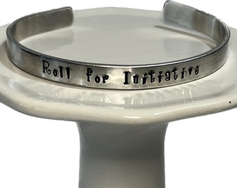 Roll for Initiative hand stamped bracelet, d20 dice, D&D Gifts, Geek Gifts, Nerd Gifts, Geek Jewelry,