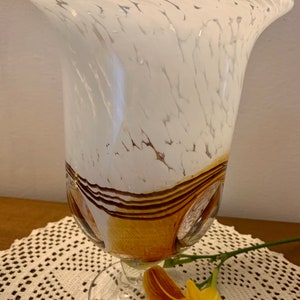 Vintage Italian Art Glass Vase: Handblown Brown, Gold & White Swirl image 4