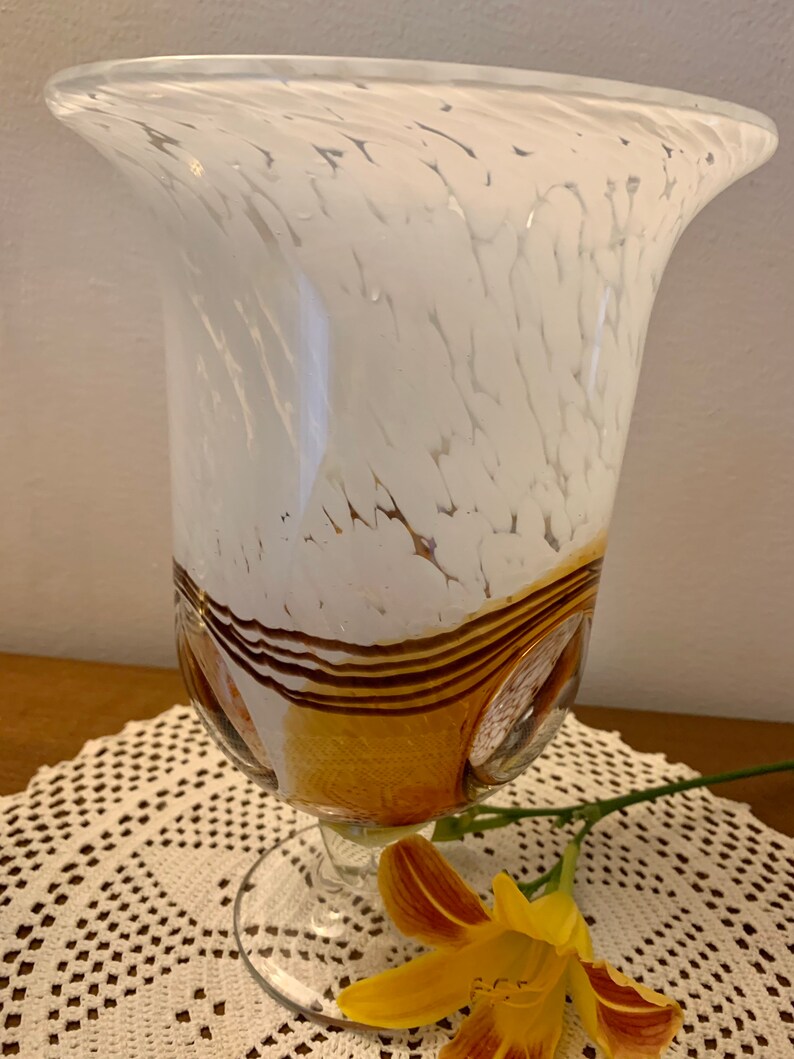 Vintage Italian Art Glass Vase: Handblown Brown, Gold & White Swirl image 4