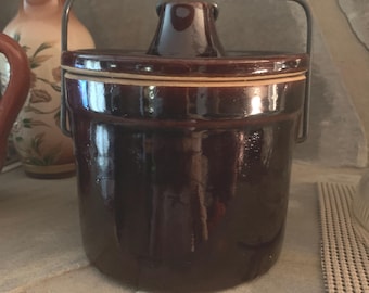 Olla de mantequilla de gres, primitiva, vintage, para tabaco, de alambre, vintage, de EE. UU., para conservas, de esmalte marrón, n.º B1B Leer detalle